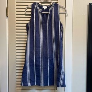 Evereve sleeveless navy and white striped sleeveless 100% cotton dress size S
